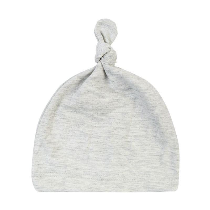 Newborn Baby Cotton Knot Beanie in gray knotted sleep cap for cool-weather newborn dressing.
