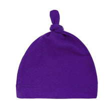 Newborn Baby Cotton Knot Beanie in purple sleep cap for toddler girls daily wear and nursery photos.