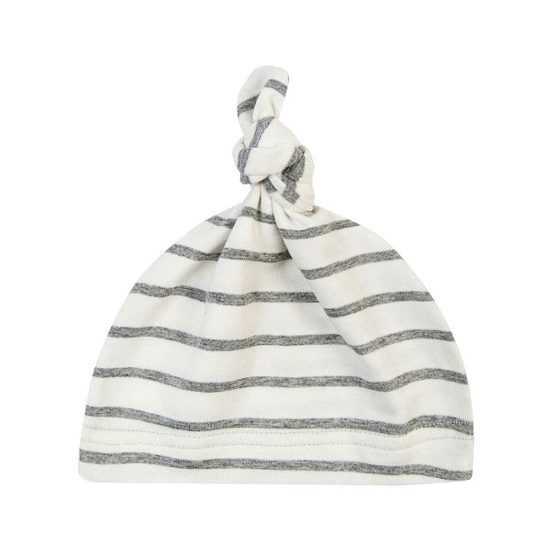 Newborn Baby Cotton Knot Beanie in striped sleep cap for toddler girls naps and stroller walks.