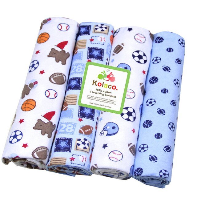 Newborn essentials muslin swaddle blankets with a sports motif, cotton wraps for baby boy gifting and daily changes.