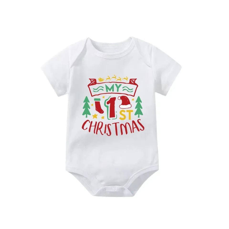 Newborn Letter Print Romper unisex bodysuit flat lay for crawling and playtime.