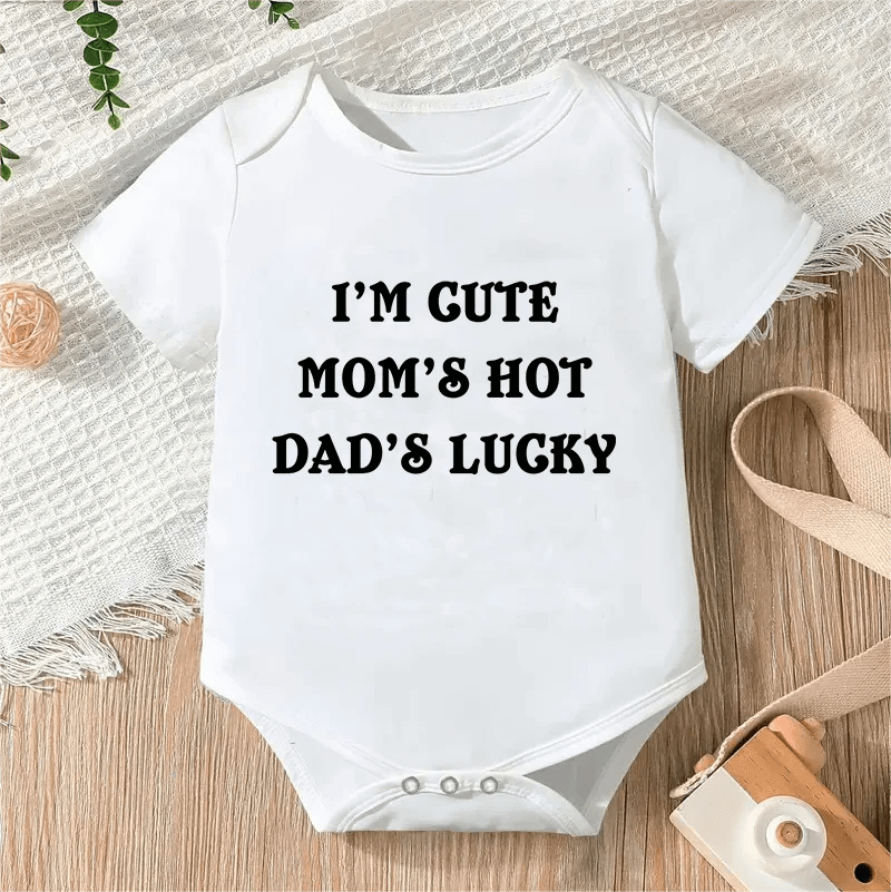 Newborn Letter Print Romper unisex bodysuit front view for holiday and gift-giving.