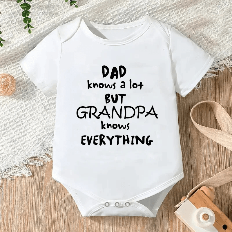 Newborn Letter Print Romper unisex bodysuit front view for soft cotton comfort wear.
