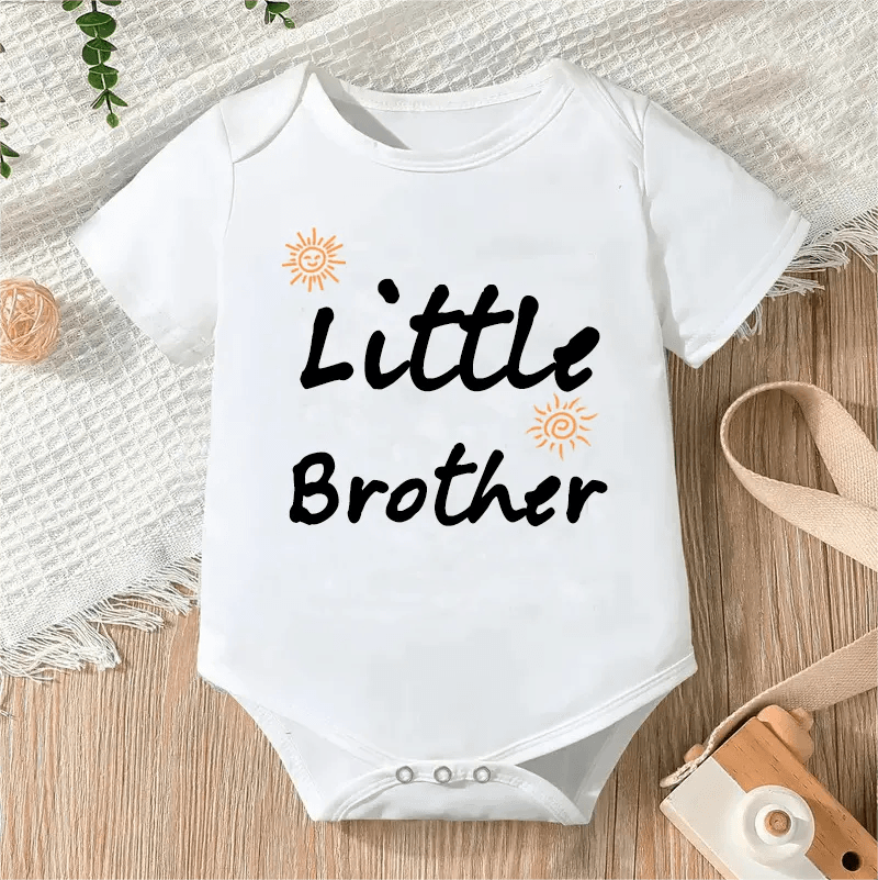 Newborn Letter Print Romper unisex bodysuit front view for unisex 0-12 month dressing.
