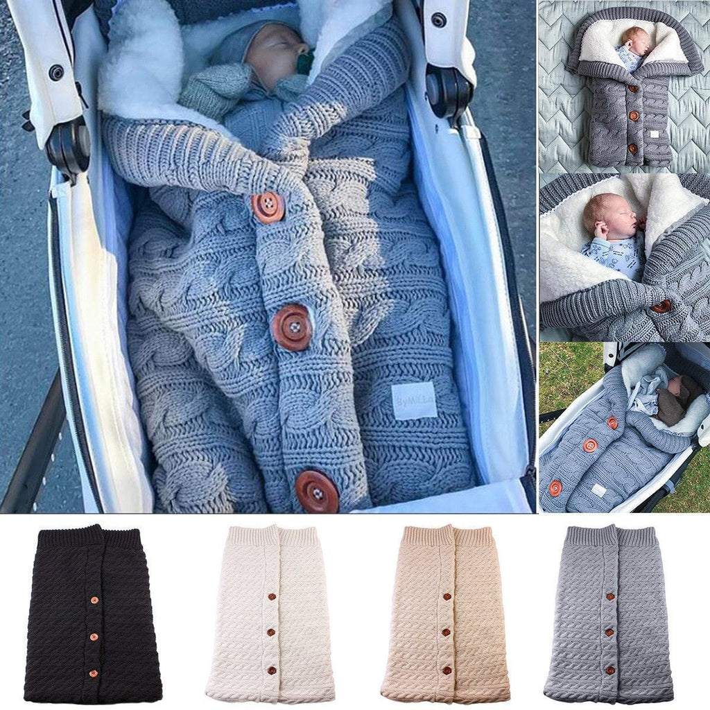 Newborn sleeping bag with soft inner lining, shown in pram colour options for warm daytime naps.