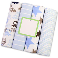 Newborn swaddle blankets in cotton muslin, a folded 4pcs set for daily wrapping, burp cloths, and quick nappy changes.