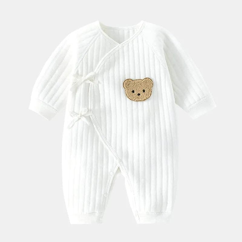 Newborn wrap Thickened Cotton Bodysuit with bear emblem for gentle daily wear and comfortable swaddled sleep.