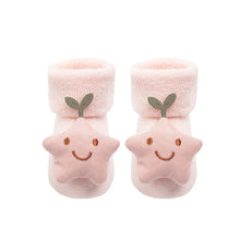 Non-slip Cotton Kids Socks in pink star and smiley face print for toddler girls daily wear.