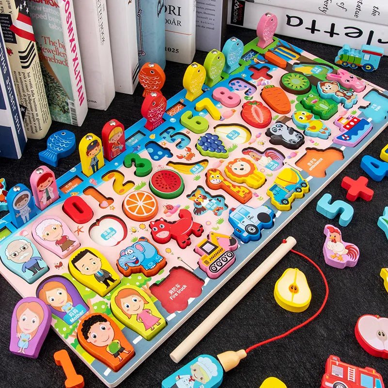 Montessori number matching puzzle with letters and numbers designed for early math and literacy practice.
