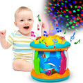 Ocean light musical projector toy in use with a baby for soothing light shows and bedtime play.
