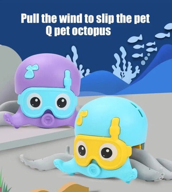 Octopus and baby shark zipper bath toys as a pair for bath time play, splashing, and water fun.