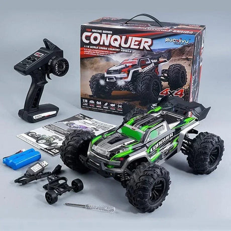 Toy off-road vehicle with remote control and packaging 
