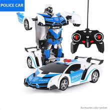 One-button transform RC police car robot toy for quick, easy switching between play modes.