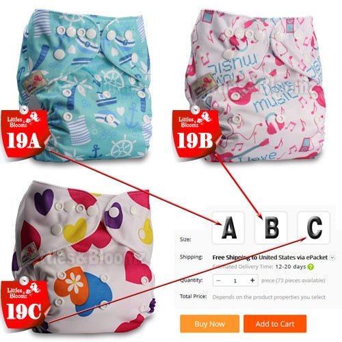 One size washable reusable cloth pocket diaper shown for washable pocket diapering and everyday nursery routines.