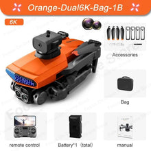 Orange D6 drone camera kit with remote and battery for weekend aerial photography and family filming.