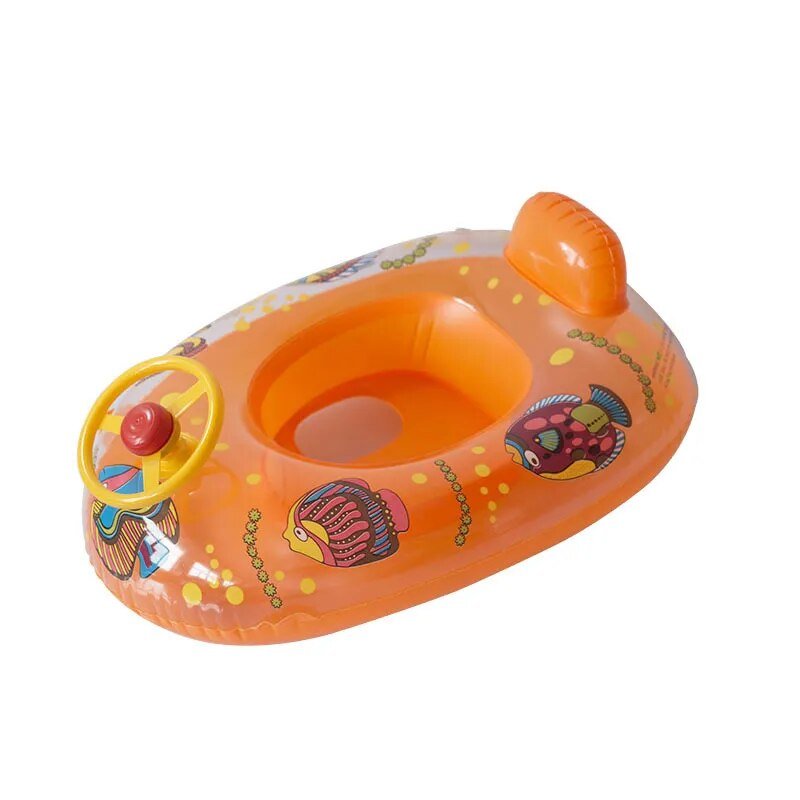 Orange inflatable baby swim float ring seat for summer pool fun and water play.