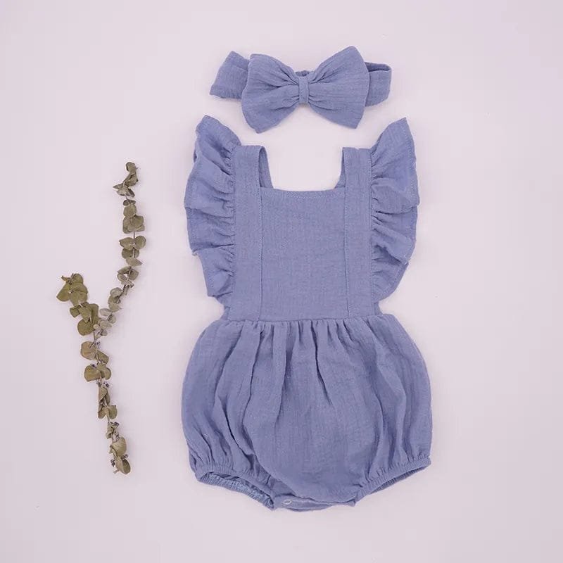Organic Cotton Ruffle Romper and Headband 3M dusty pink set for family photo sessions.