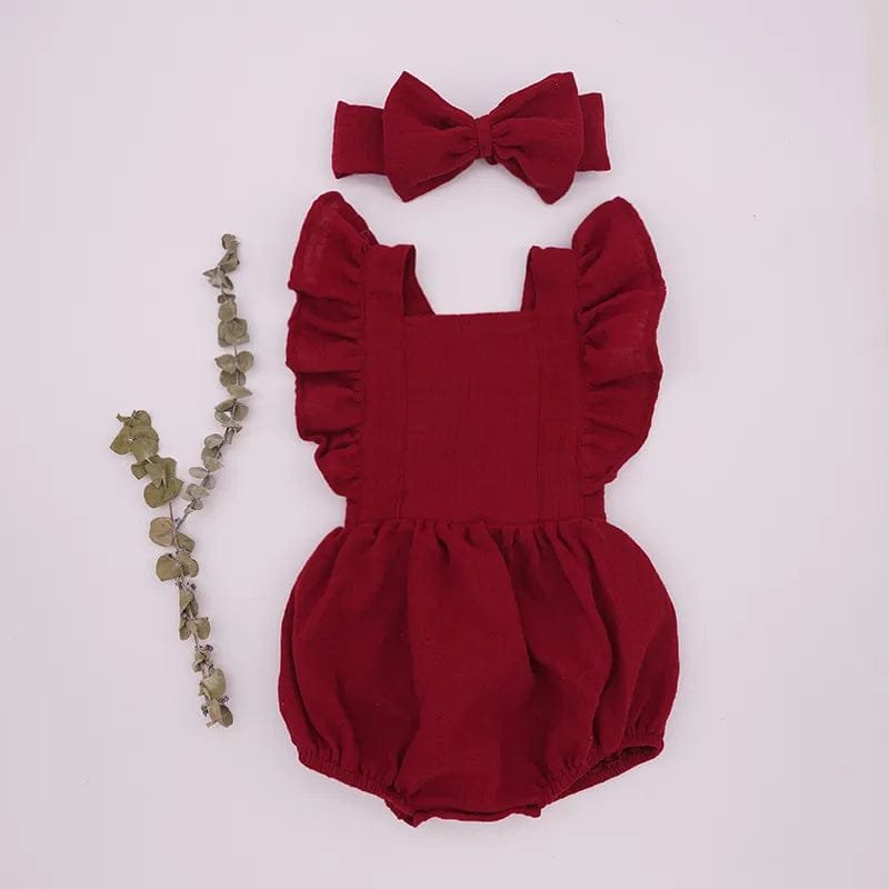 Organic Cotton Ruffle Romper and Headband 3M dusty pink set for everyday comfort wear.