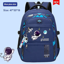 Astronaut illustration on the blue orthopedic boys backpack, a cheerful choice for everyday school carrying.