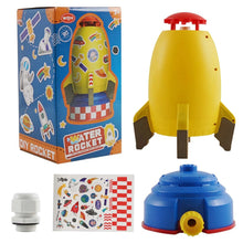Outdoor kids rocket water sprinkler toy accessory set for hose-powered garden play and summer cooling.