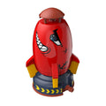 Red toy figure with a smiling face.