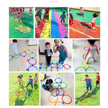 Children playing with the training ring set across garden and park surfaces for sports practice and group games.
