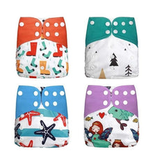 Four colorful baby diapers with different patterns (option 8)