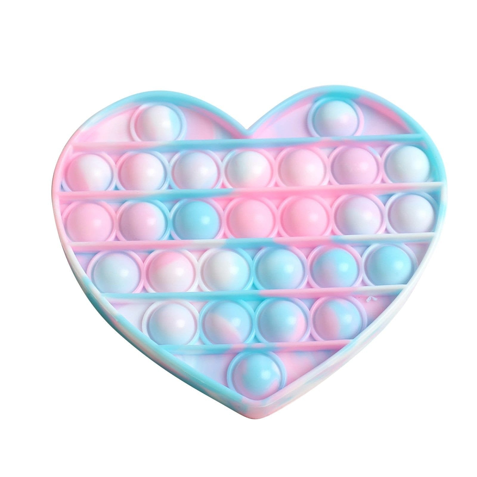 Pastel heart shaped push pop bubble sensory toy for calming stress relief play.