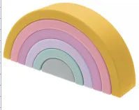 Pastel Silicone Rainbow Baby Blocks sensory stack for early learning routines, colour sequencing, and calm play.