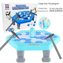 Large blue penguin ice table with a fat penguin, box art and size information