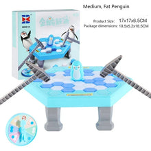 Medium blue penguin ice table with a fat penguin, box art and size information