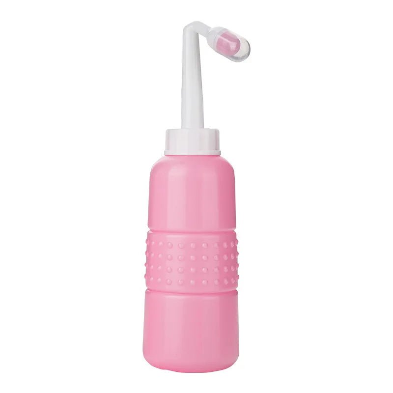 Pink Peri Bottle with white nozzle, a postpartum and perineal cleansing aid for new mothers.