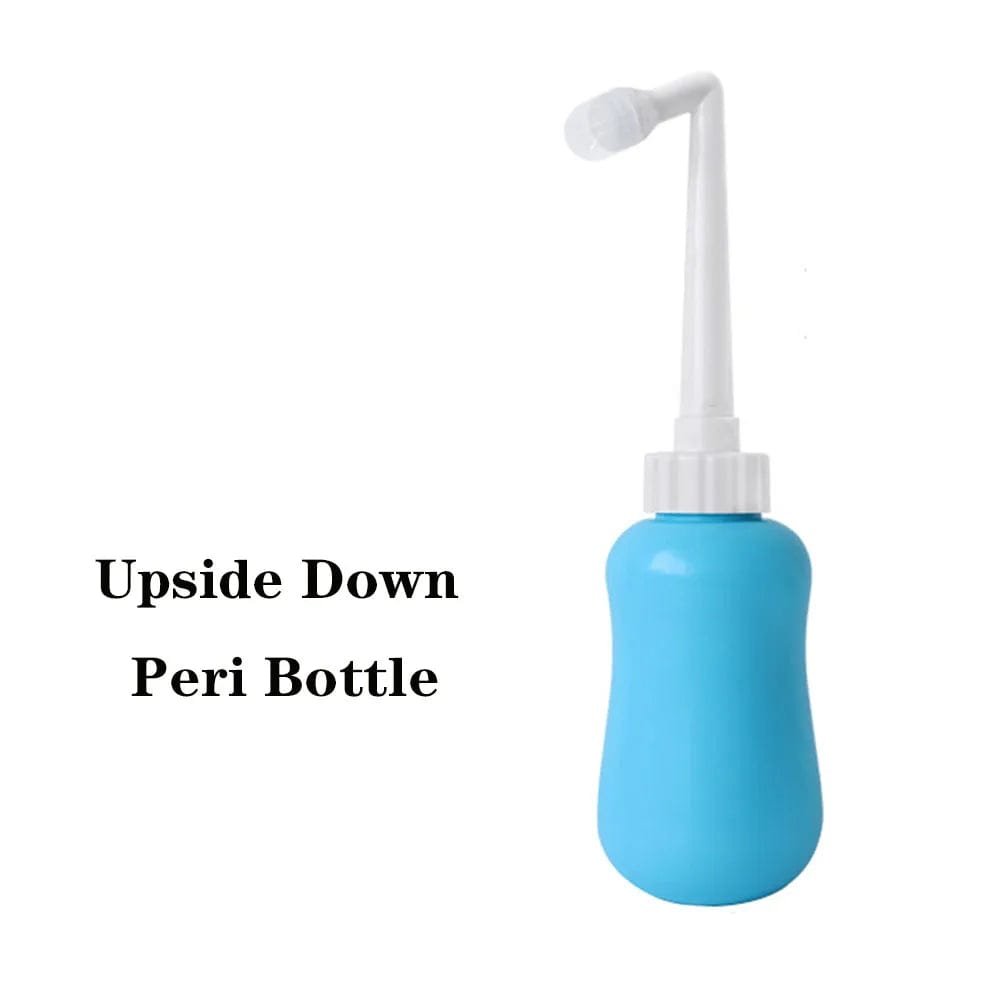 Blue peri bottle with white nozzle on a white background