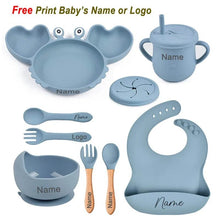 Personalized baby crab plate set with suction bowl for toddler feeding, keeping mealtimes tidy at the highchair.