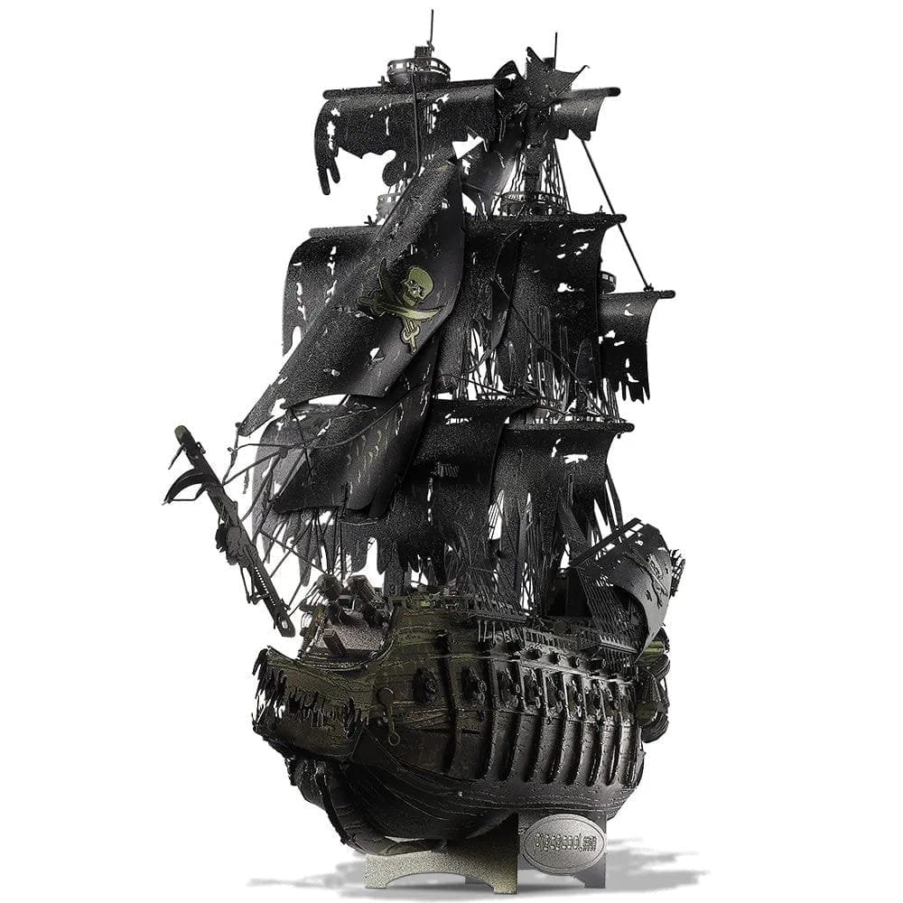 Piececool 3D pirate ship metal puzzle kit assembled, a DIY building toy for teens to display after completion.