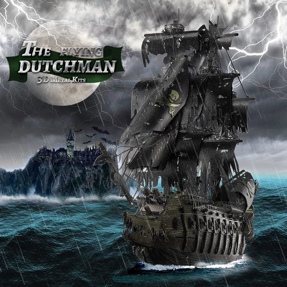 Flying Dutchman 3D metal model kit artwork, showing the pirate ship teens build as a hands-on DIY project.