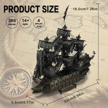 Size details of the Piececool pirate ship model kit to check the finished scale before starting the build.