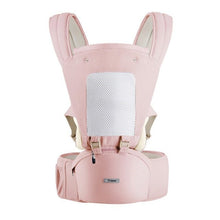 All-in-one Baby Breathable Carrier Pink carrier with padded shoulder cushions for comfortable carrying.
