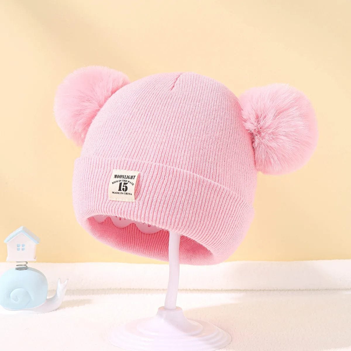 Pink Warm Knitted Baby Beanie with soft yarn detail for comfortable winter warmth and everyday baby outfits.