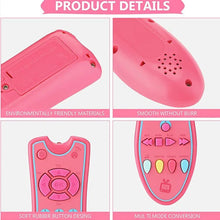 Pink baby remote control toy with features highlighted for interactive learning and pretend play.