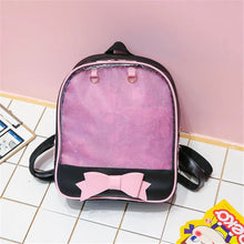 Cute Harajuku Clear Itabag in pink and black with a bow for teen backpack design.