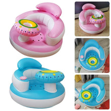 Pink and Blue Inflatable Baby Seat with cup holder collage for feeding, snack time, and resting.