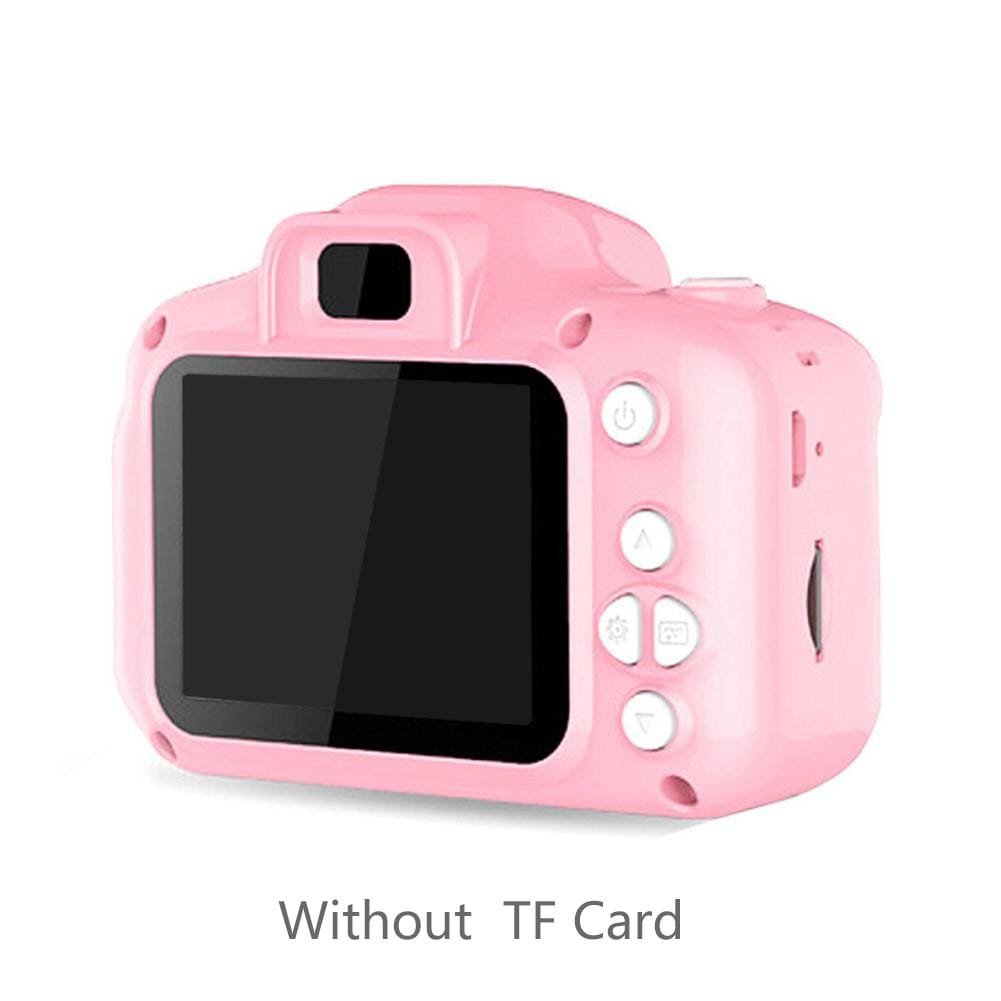 Pink Waterproof Kids Cartoon Camera full view for cute, child-friendly photography on holidays and school trips.