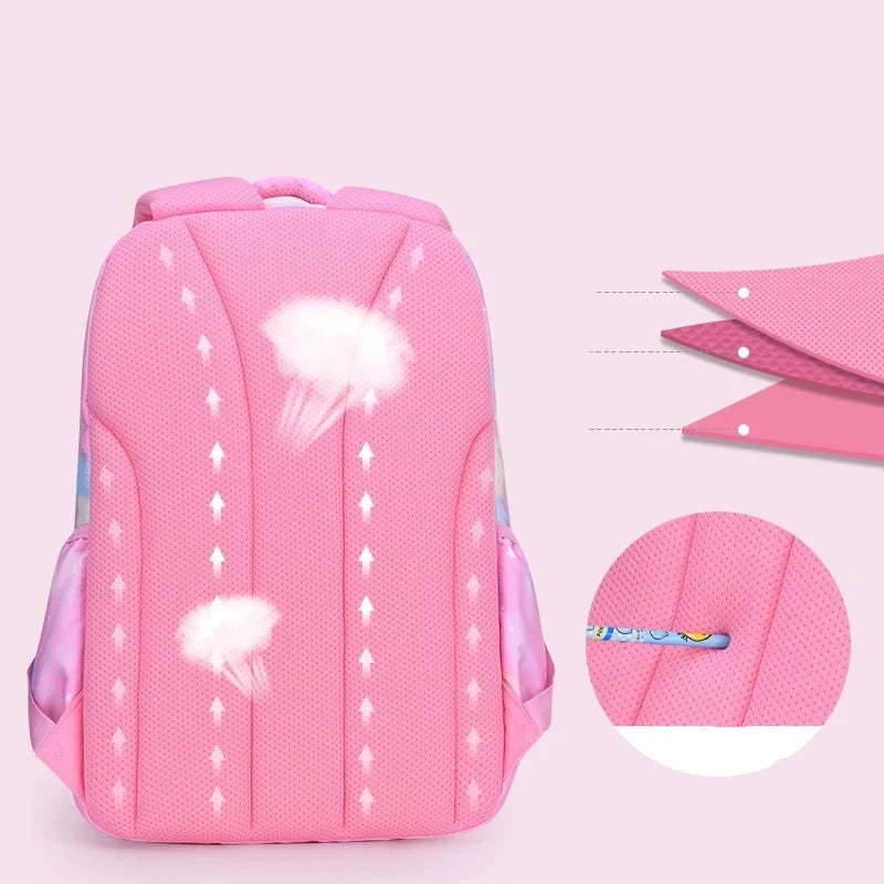 Pink backpack with dandelion design 