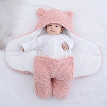 Pink Thick Fleece Newborn Sleep Bag with bear ear hood and cotton lining for baby girl winter naps and pram outings.