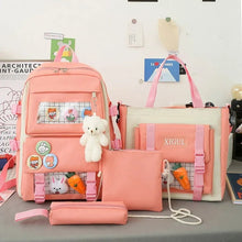 Pink Harajuku Kawaii school bag set with matching pouch for keeping pens, chargers, and small items organised.