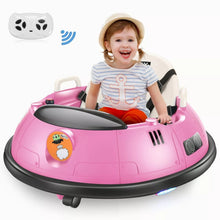 Child riding the pink Kids Ride-On Bumper Car with wireless remote for supervised outdoor play.