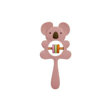 Pink Koala Silicone Teether Handbell Rattle for calming teething babies and colourful sensory discovery.