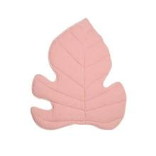 Pink leaf cushion pendant for the wooden baby gym, encouraging reaching and visual tracking.