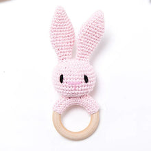 Pink Rabbit Crochet Wooden Teether rattle variant for soothing sore gums and settling babies before naps.